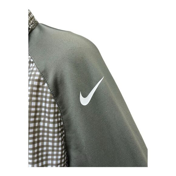 Nike GOLF Pullover Dri-Fit Fabric Mix 1/2 Zip Cover-Up Size M Green Gingham Hood - Picture 3 of 13